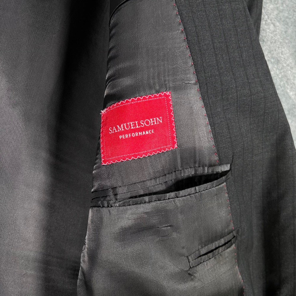 Samuelsohn Suit 2 PC Grey Pinstripe Guabello Super 130 Wool 46R 39x27 Made Italy - Picture 4 of 16